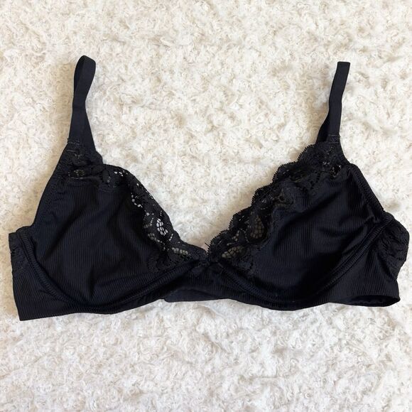 Pink Label Victoria Secret Adjustable Straps Black Ribbed Lace Detail Sz Unknown - Picture 1 of 12